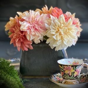 Luxe Faux floral arrangement filled with dahlias